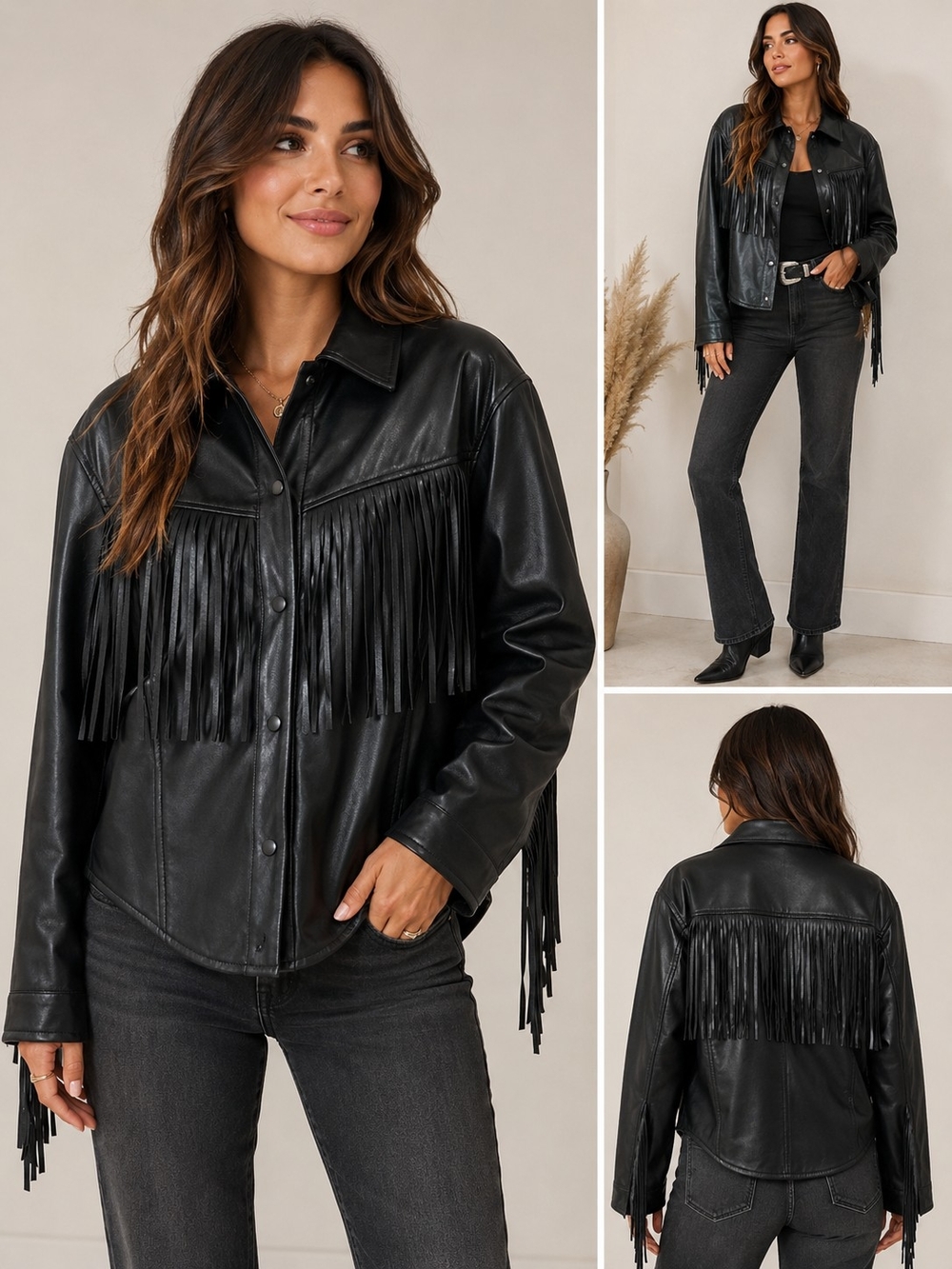 Deluc Black Faux Leather Fringe Jacket